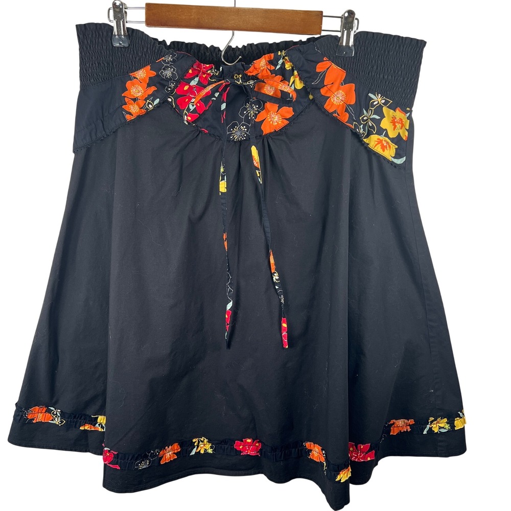 Anna Studio French Floral Smocked Waist Skirt Blackβ Bengali T42 Womens M/L Y2K